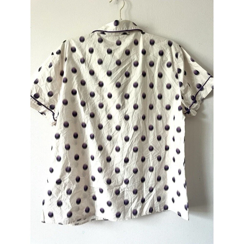 J.Crew Cotton Pajama Top Purple Polka Dot Piped Sleep Shirt Women’s M NWT